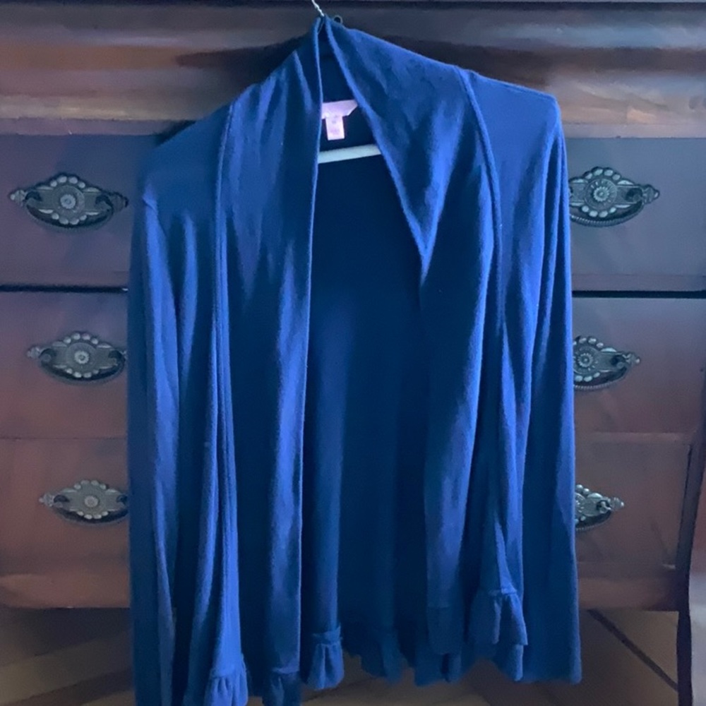 Lilly Pulitzer Pima Cotton Ruffle Navy Cardigan XS